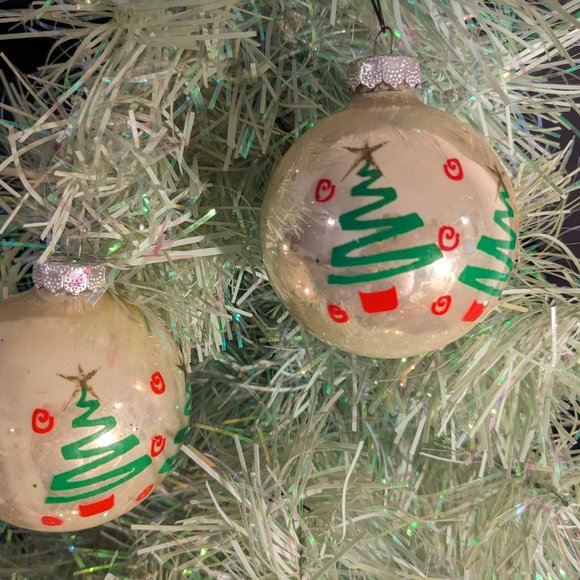 Vtg Holiday Time Rauch Glass Abstract Green Tree Ornaments "R" On The Cap - Picture 7 of 13